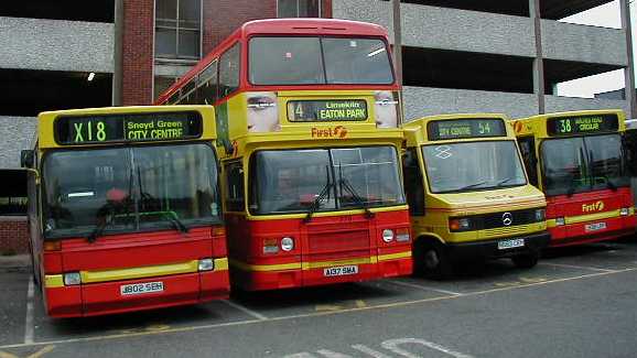 First PMT Dennis Dart Plaxton IDC902 & Leyland Olympian ECW DOG779